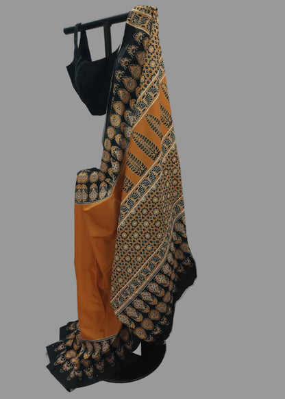 Kesar Noir Ajrak Cotton Saree