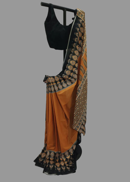 Kesar Noir Ajrak Cotton Saree