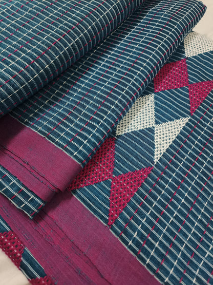 Neel Rekha Kantha Stitch Cotton Saree
