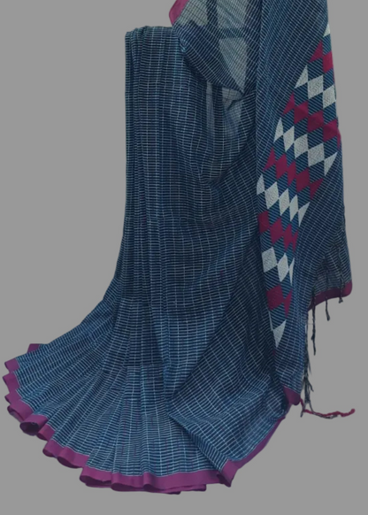 Neel Rekha Kantha Stitch Cotton Saree