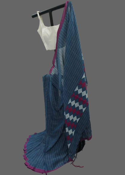 Neel Rekha Kantha Stitch Cotton Saree