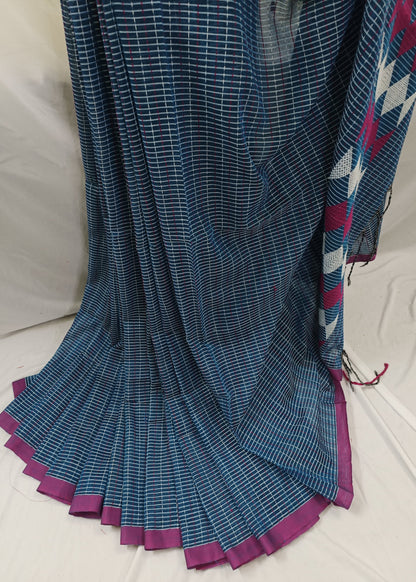 Neel Rekha Kantha Stitch Cotton Saree