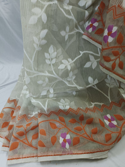 Saree with floral patterns on a white background