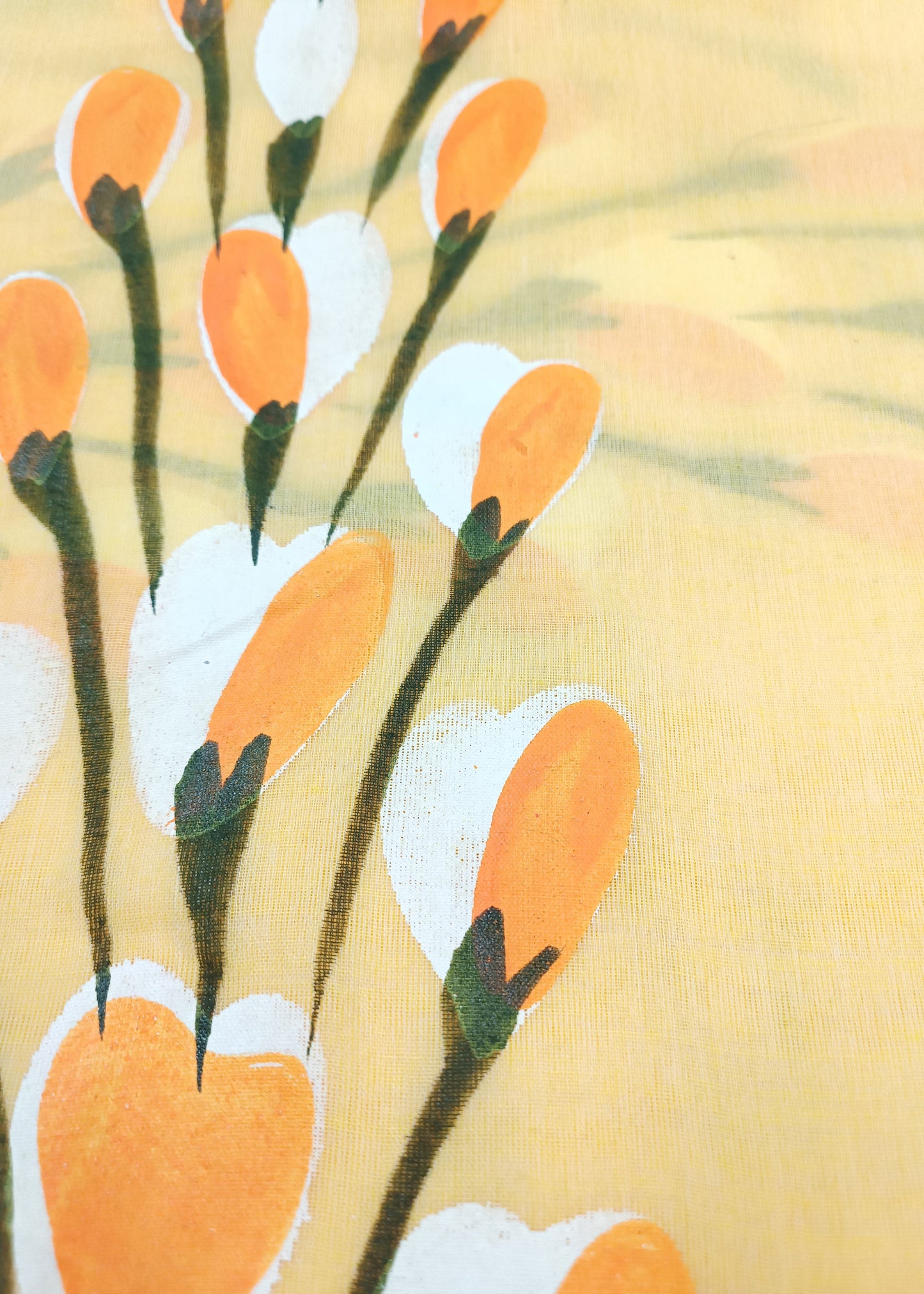 Artistic depiction of orange and white flowers on a textured beige background