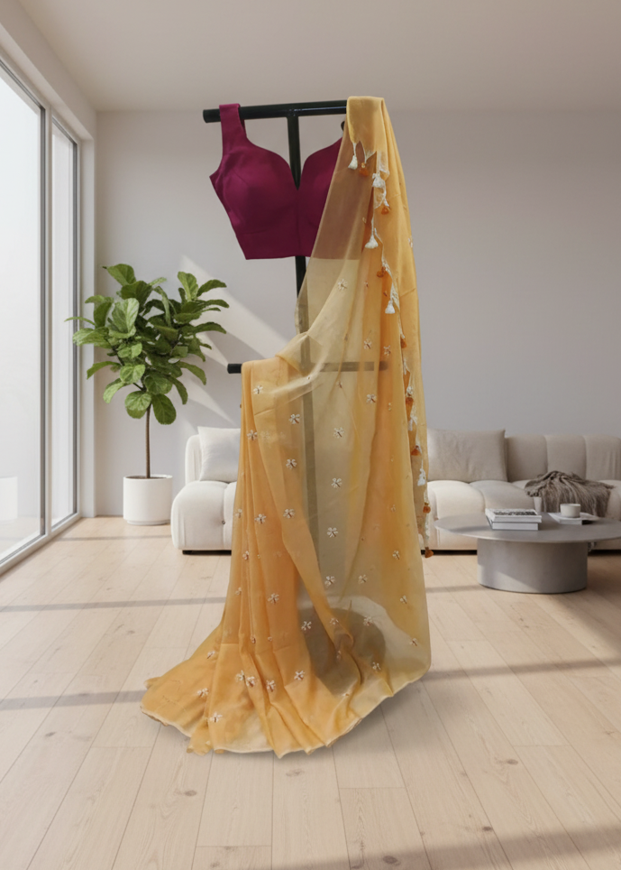 Abeer Peach Mul Cotton Saree