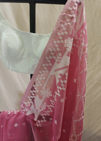 Gulika Pink Jamdani Cotton Saree