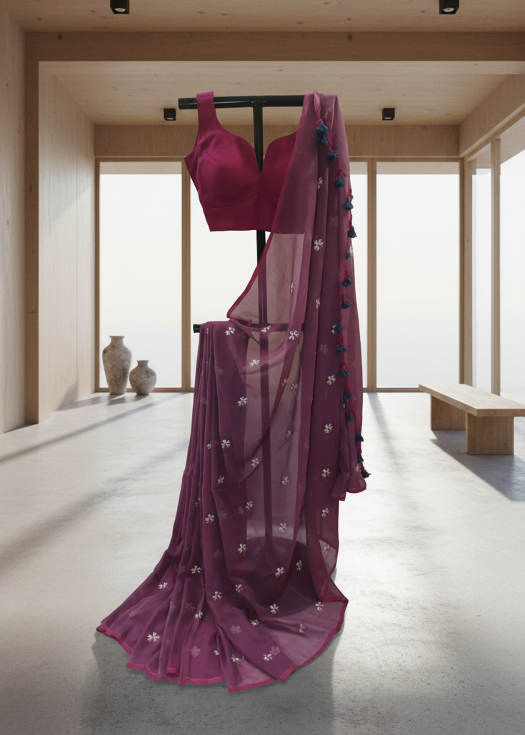 Gulnaar Embroidered Mul Cotton Saree