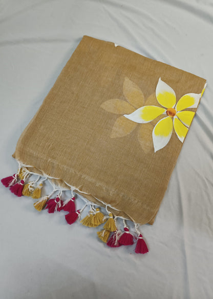 Pushpita Beige Mul Cotton Saree