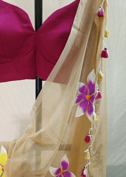 Pushpita Beige Mul Cotton Saree
