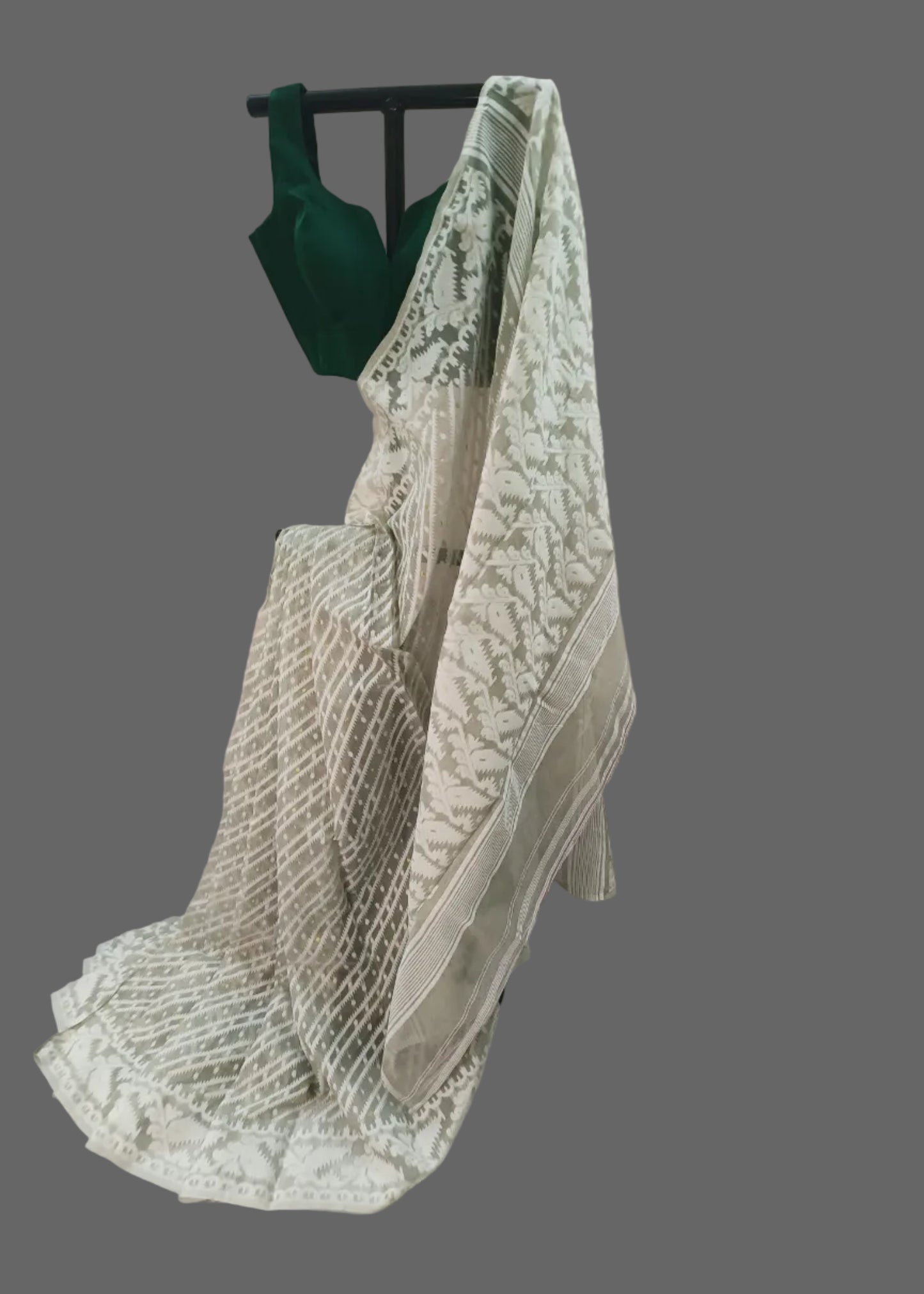 Shwetika Sage Jamdani Cotton Saree