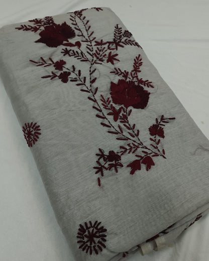 Mrinalini Ivory Threadwork Cotton Saree