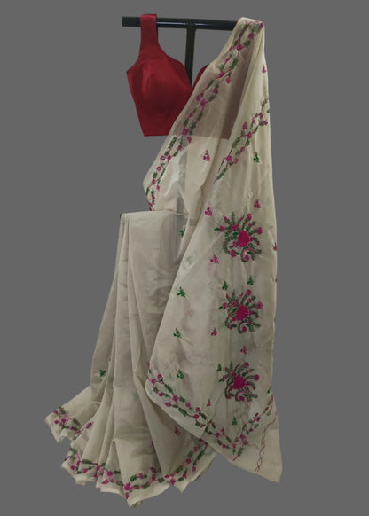Madhurima Ivory Threadwork Cotton Saree