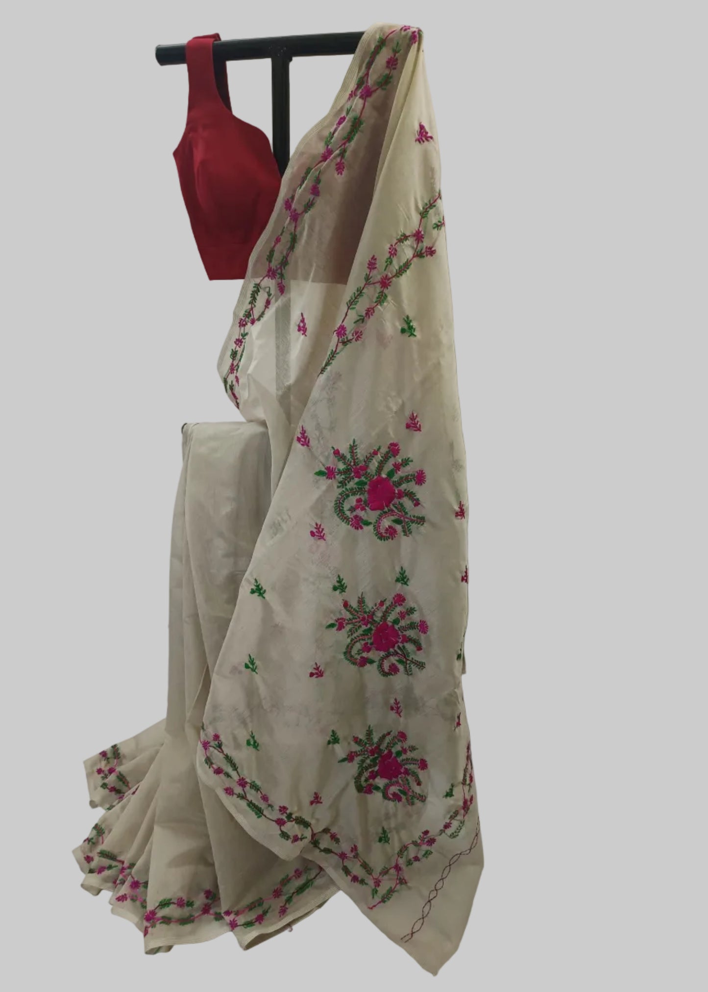 Madhurima Ivory Threadwork Cotton Saree