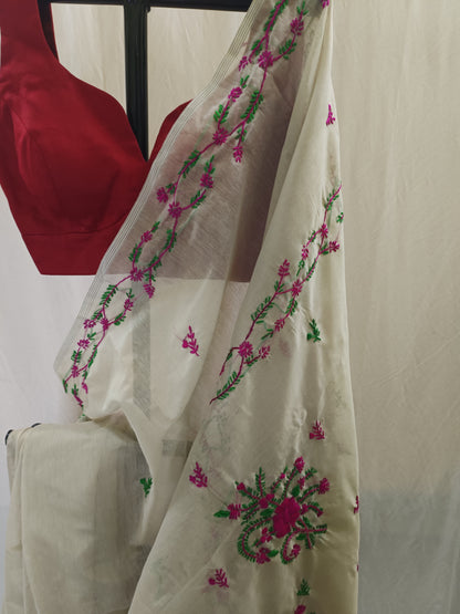 Madhurima Ivory Threadwork Cotton Saree