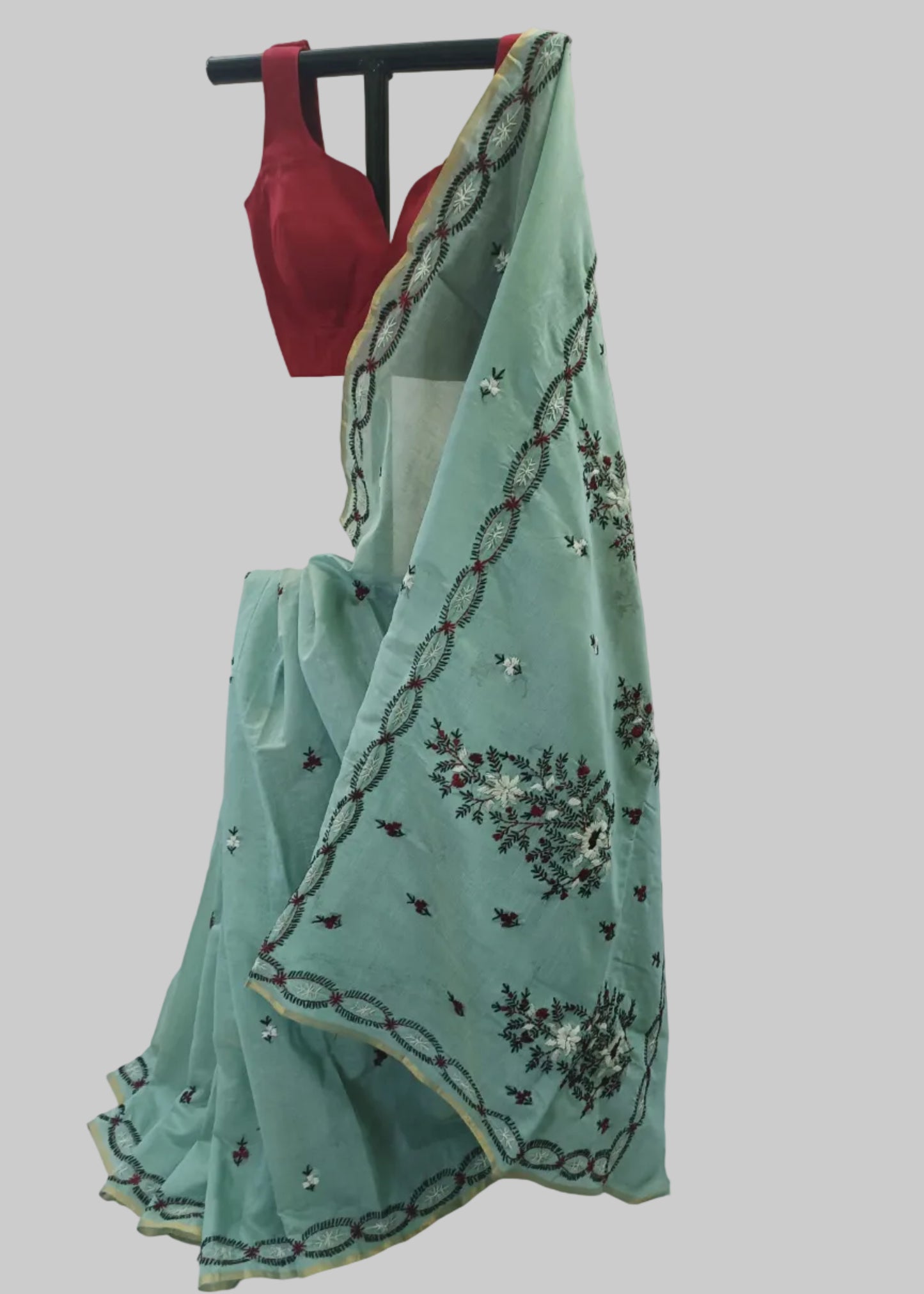 Neerja Mint Threadwork Cotton Saree