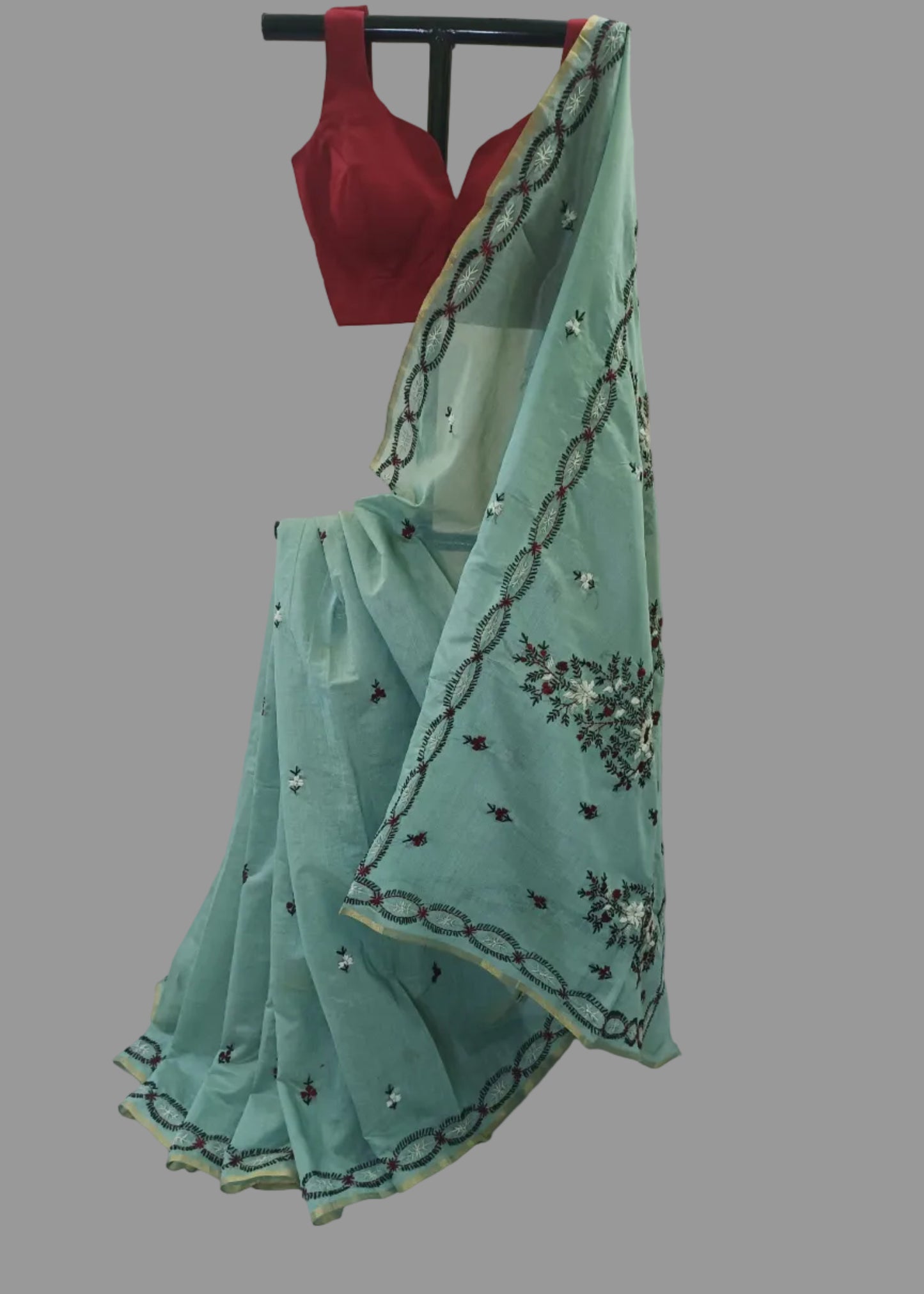 Neerja Mint Threadwork Cotton Saree