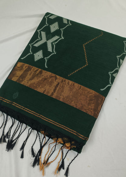 Vanamala Emerald Linen Jamdani Saree