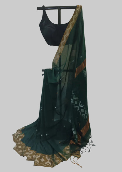 Vanamala Emerald Linen Jamdani Saree