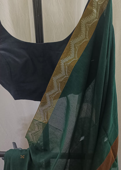 Vanamala Emerald Linen Jamdani Saree