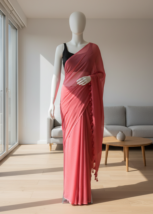 Rose pink mul cotton saree