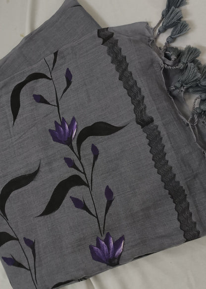 Neelika Grey Mul Cotton Saree