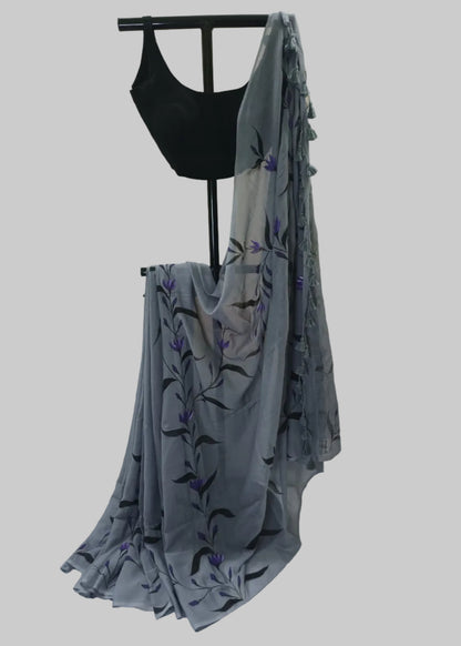 Neelika Grey Mul Cotton Saree