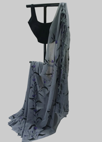 Neelika Grey Mul Cotton Saree