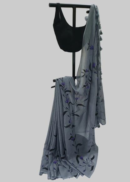 Neelika Grey Mul Cotton Saree