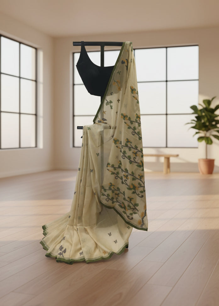 ivory crea cotton saree