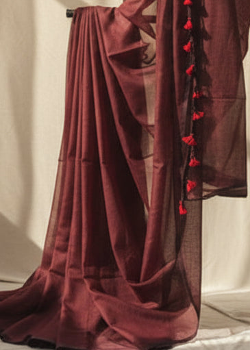 Raag Wine Mul Cotton Saree