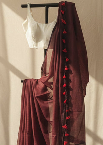 Raag Wine Mul Cotton Saree