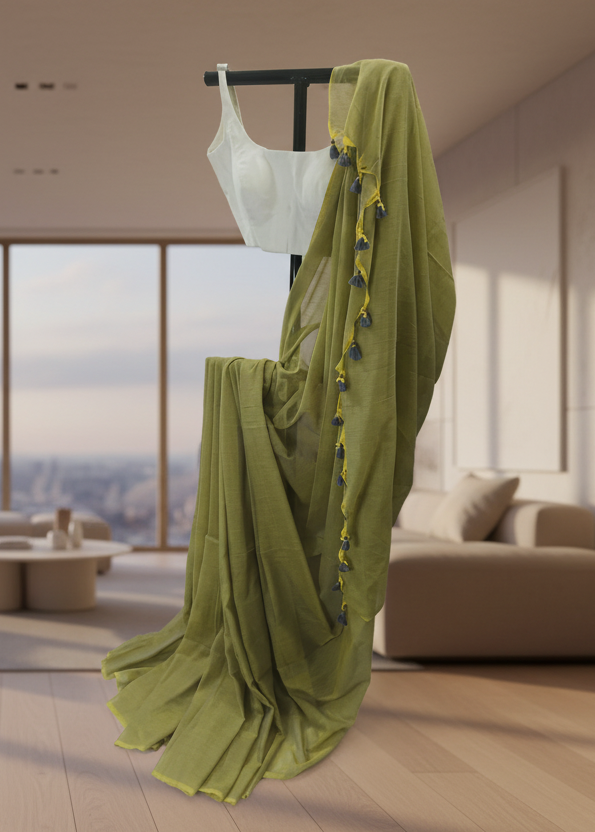 Pehar Lime Mul Cotton Saree