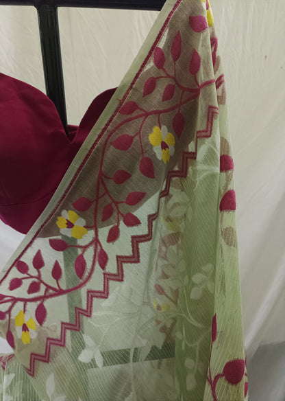 Close-up of a fabric with floral patterns draped over a chair.