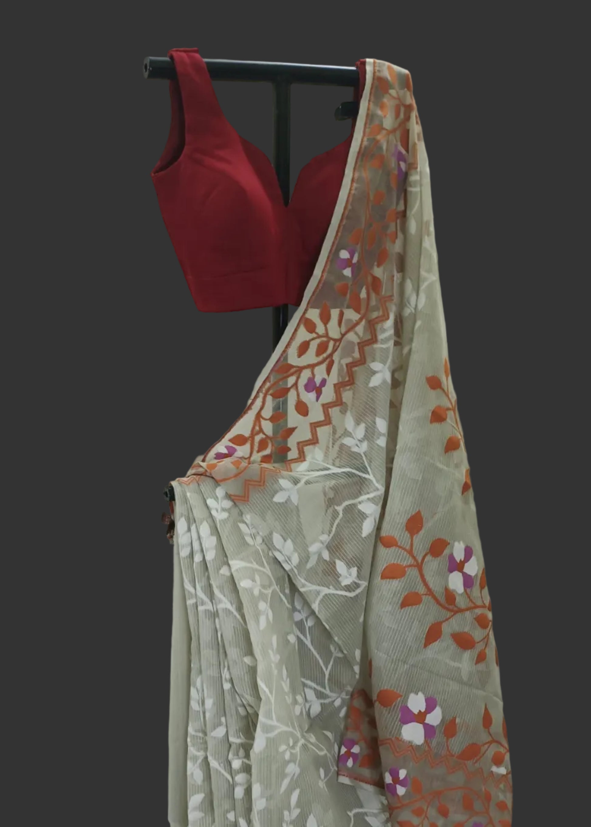 Saree with floral patterns on a white background