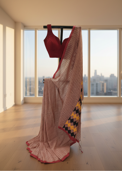 Pink Kantha stitch Saree