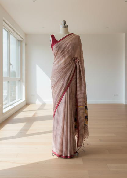 Pink Kantha Stitch saree