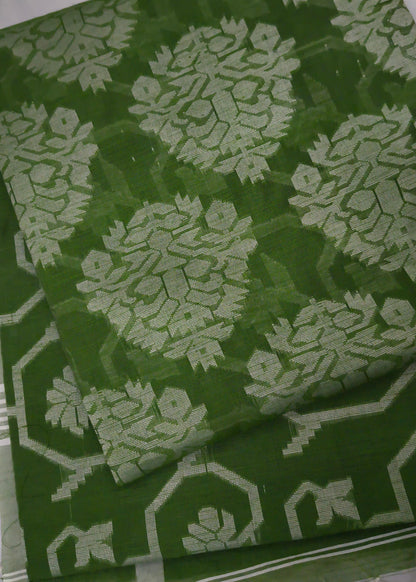 Aranya Green Jamdani Linen Saree