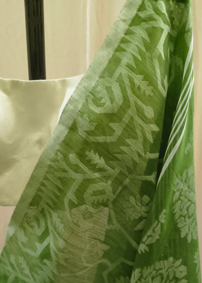 Aranya Green Jamdani Linen Saree