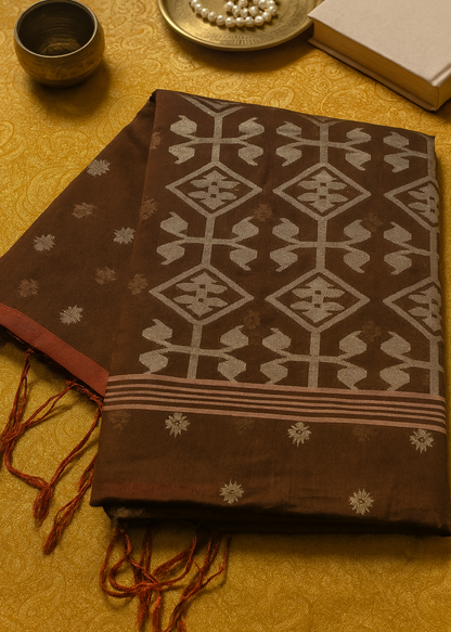 Kukkutsha Brown Cotton Saree