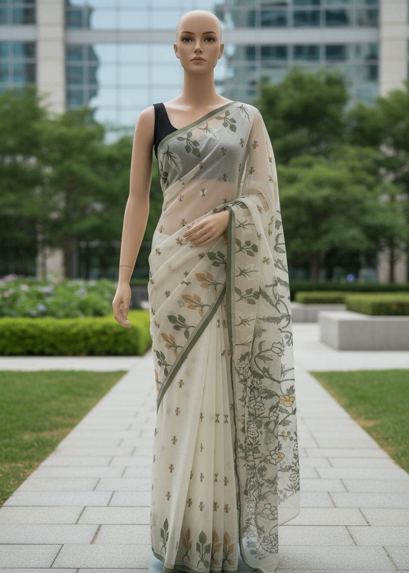 Aavya Ivory Cotton saree