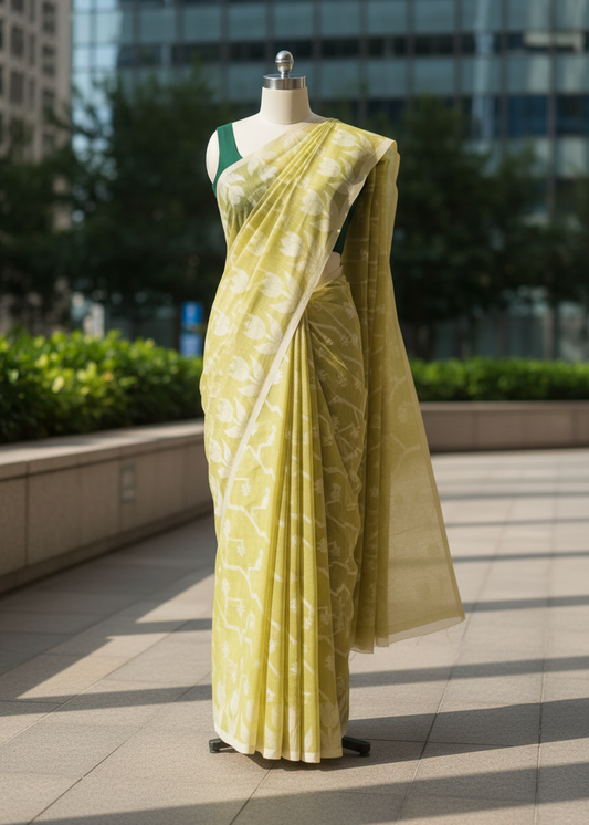 Citron Bloom Soft Jamdani cotton saree