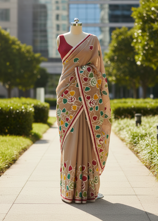 Clay Bloom Bolpur Batik Cotton saree