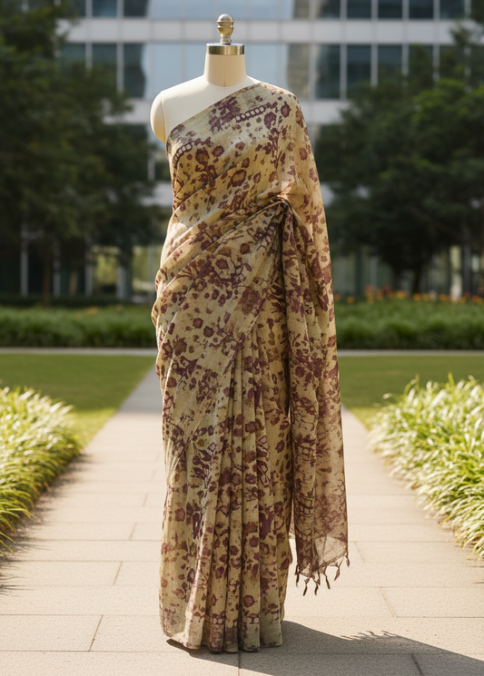 Forest Dust Linen saree