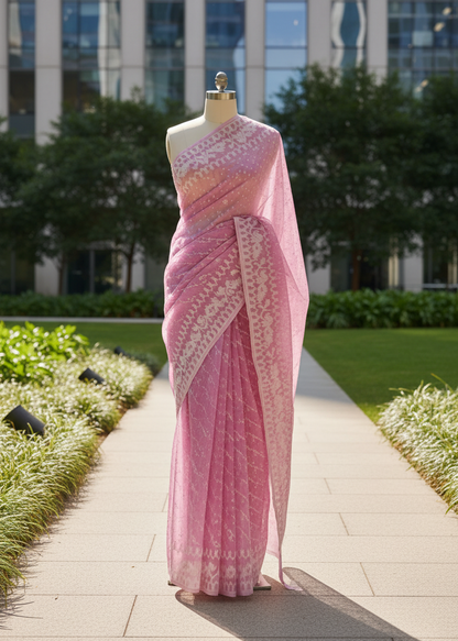 Gulab Saanjh Muslin Dhakai saree