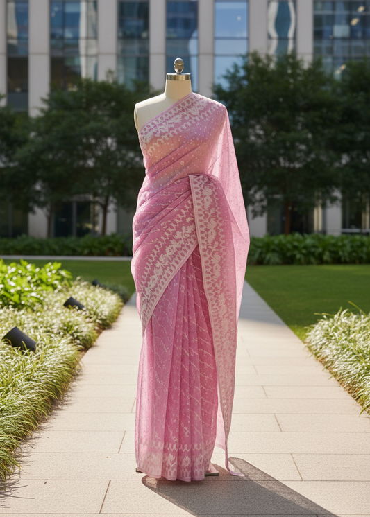 Gulab Saanjh Muslin Dhakai saree