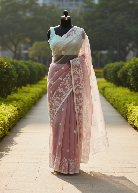 Gulaba Reet Muslin Organza saree F