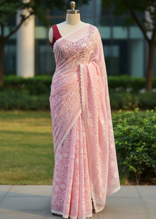 Gulbano Chikankari work saree