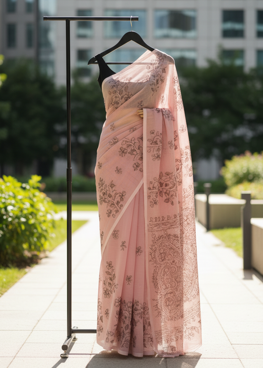 Gulnaar Blush Pink Kantha Cotton Saree