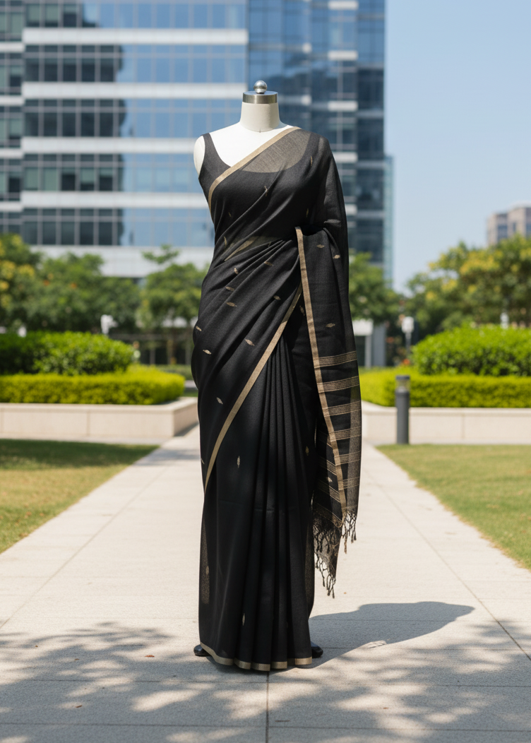 Ira Black Cotton Saree — Full Mannequin, Corporate Park
