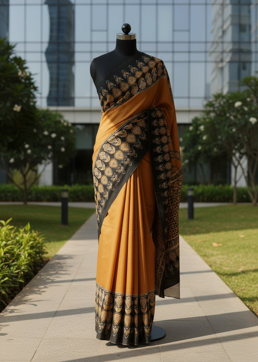 Kesar Noir Ajrak Cotton saree